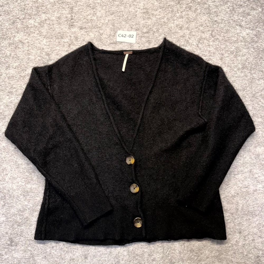 Free People Cardigan Sweater Women XS V-Neck Cashmere Black Solid OB849083